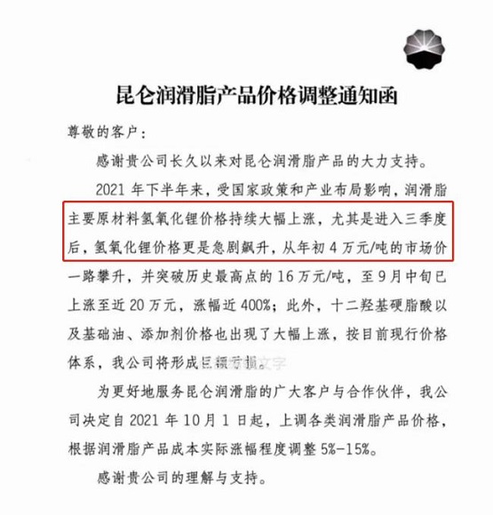 昆侖潤滑油的調(diào)價通知單 昆侖潤滑油的調(diào)價通知單