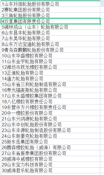 山東輪胎企業名單