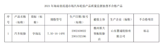山東一輪胎企業產品不合格 山東一輪胎企業產品不合格