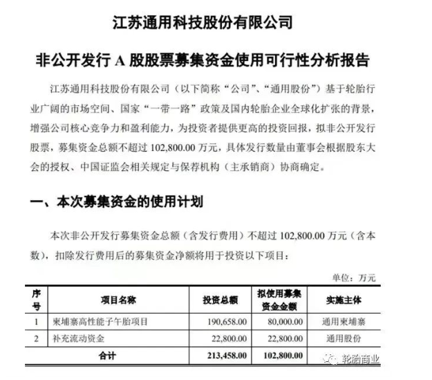 擬定增募資不超過10.28億元,用于柬埔寨高性能子午胎項目及補充流動資金 擬定增募資不超過10.28億元,用于柬埔寨高性能子午胎項目及補充流動資金