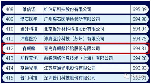 中國新經濟500強，森麒麟入選
