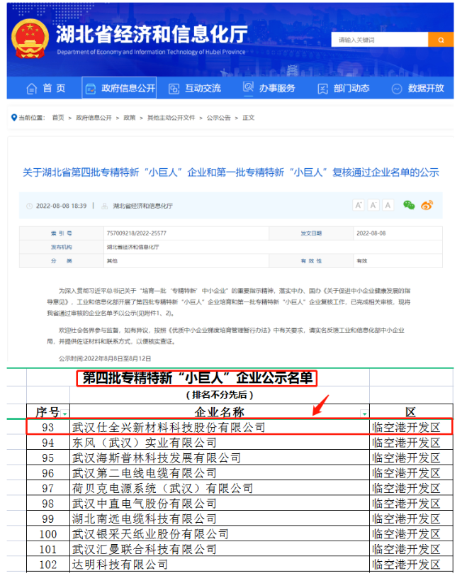 武漢仕全興榮獲國家級專精特新“小巨人”企業稱號 武漢仕全興榮獲國家級專精特新“小巨人”企業稱號