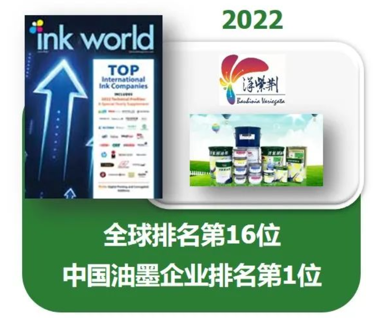 在《油墨世界》雜志(Ink World)的「2022年度全球油墨制造商排行榜」(2022 Top Internatio<i></i>nal Ink Companies)中,以2021年度銷售額計(jì)算,洋紫荊油墨以1.9億美元名列世界第16位,于中國油墨企業(yè)中排名第1。 在《油墨世界》雜志(Ink World)的「2022年度全球油墨制造商排行榜」(2022 Top Internatio<i></i>nal Ink Companies)中,以2021年度銷售額計(jì)算,洋紫荊油墨以1.9億美元名列世界第16位,于中國油墨企業(yè)中排名第1。