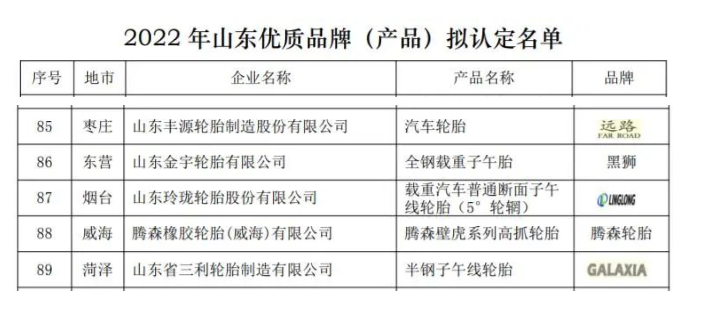 山東優質輪胎品牌，5家！