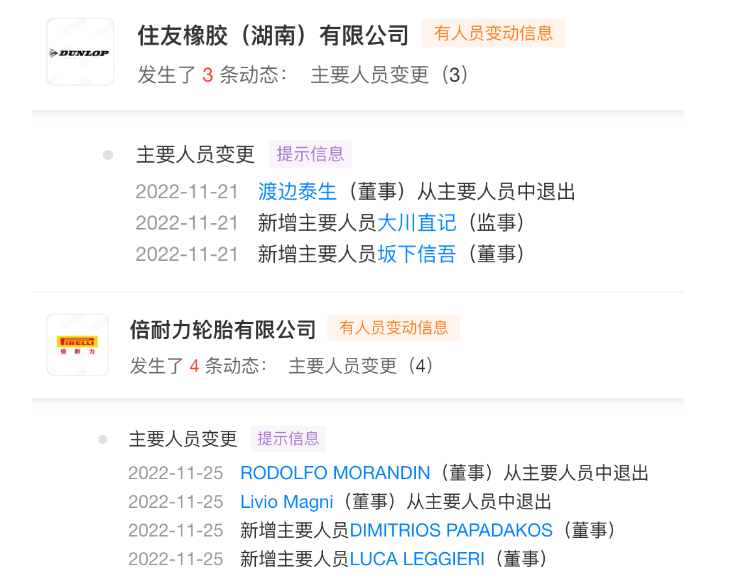 僅11月份，普利司通、住友橡膠、倍耐力、錦湖輪胎等企業(yè)在中國(guó)的公司董事、監(jiān)事等均發(fā)生人員變更調(diào)整。