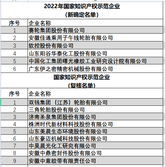 2022年國家知識產權優勢企業（新確定名單）以及國家知識產權示范企業（復核名單）