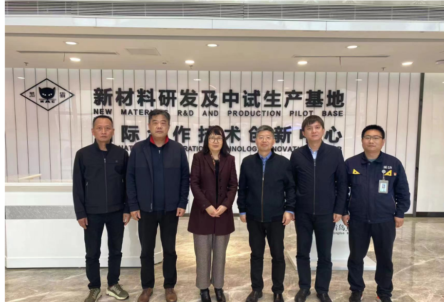 中國橡膠工業協會炭黑協會秘書長丁麗萍、中昊黑元化工研究設計院王家貴院長一行考察了青島黑貓研究院。黑貓股份黨委副書記、總經理魏明陪同考察組一同參觀了中試車間、黑貓文化展廳、研發中心及產學研中心。