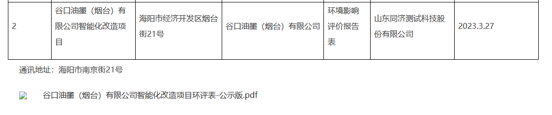 企業現有項目位于山東省煙臺市海陽經濟開發區遼寧路，占地面積4400平方米，年產膠印油墨1000噸，環保手續已經齊備。隨著企業的發展，需擴大生產規模，因此，企業購買了土地，擬搬遷至山東省煙臺市海陽市經濟開發區煙臺街21號進行新工廠建設。