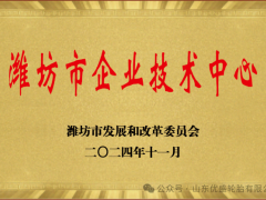 優盛輪胎榮膺濰坊市企業技術中心稱號