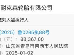耐克森輪胎陷法律糾紛，執行標的8萬余元